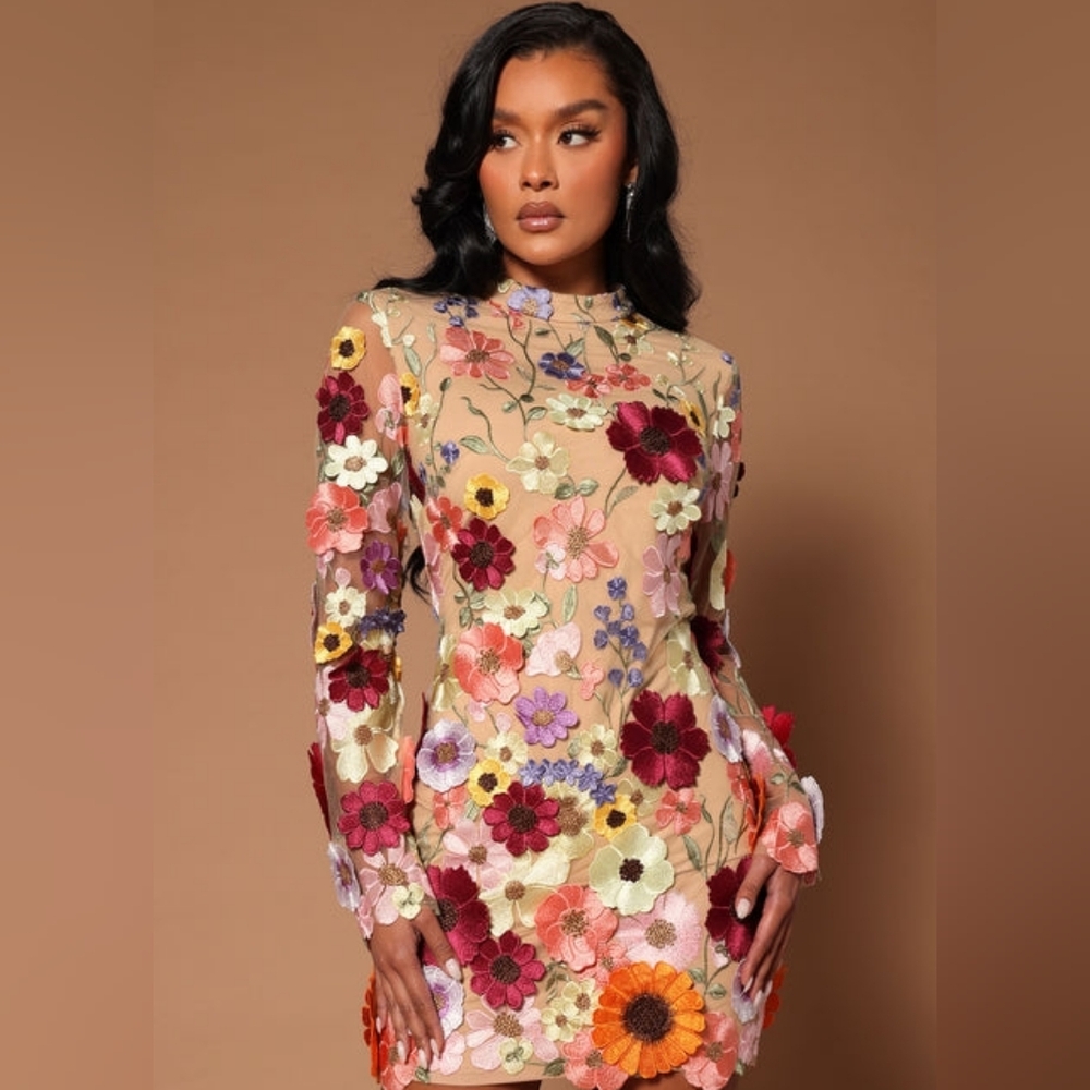 Fashion Nova Emmaline Embroidered Mini Dress, Size S